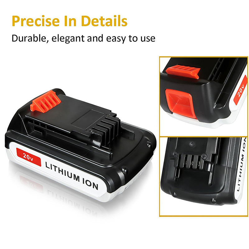 Li-ion 2000mAh 20V Replacement Cordless Batteries for Black & Decker LB20, LBX20, LBX4020, LB2X4020 Tools